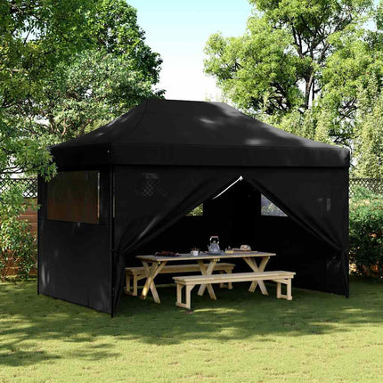 Pop-Up hopfällbart partytält med 4 sidoväggar svart