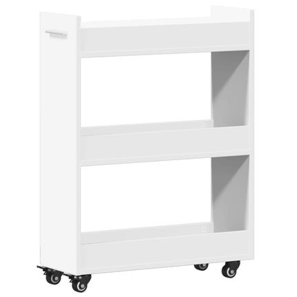 Skåp med hjul vit 60x22x79 cm konstruerat trä
