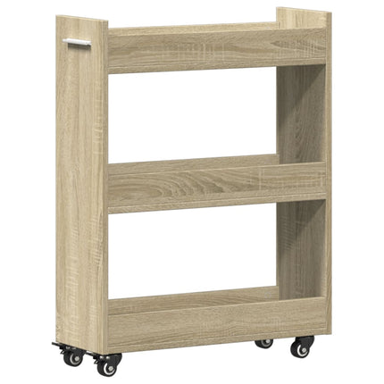 Skåp med hjul sonoma-ek 60x22x79 cm konstruerat trä