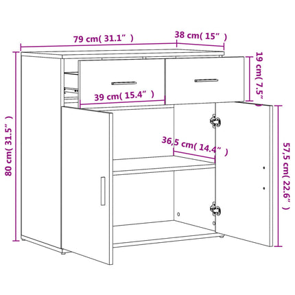 Skänk sonoma-ek 79x38x80 cm konstruerat trä
