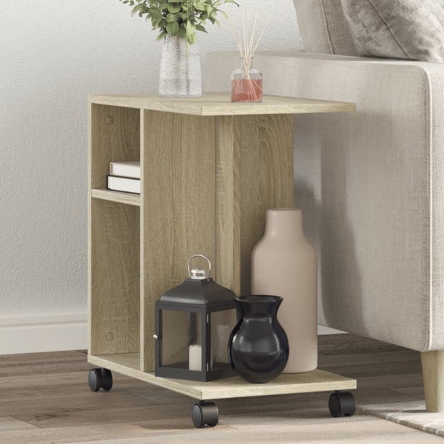 Sidobord med hjul sonoma-ek 50x30x55,5 cm konstruerat trä