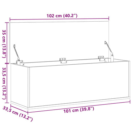 Förvaringslåda betonggrå 102x35x35 cm konstruerat trä