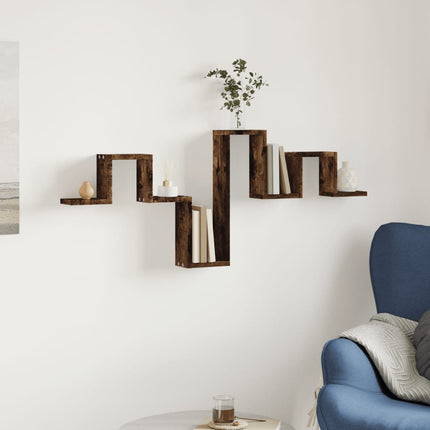 Vägghylla rökfärgad ek 104,5x10x43 cm konstruerat trä