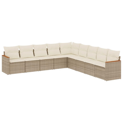Soffgrupp för trädgården med dynor 9 delar beige konstrotting