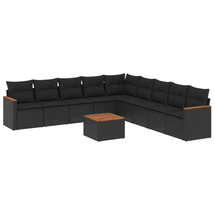 Loungegrupp 10 delar med svarta dynor konstrotting