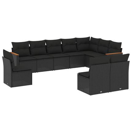 Loungegrupp 10 delar med svarta dynor konstrotting