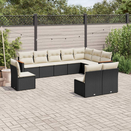 Loungegrupp 10 delar med svarta dynor konstrotting