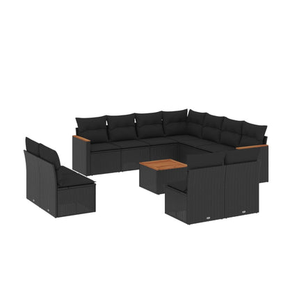 Loungegrupp med dynor 12 delar svart konstrotting