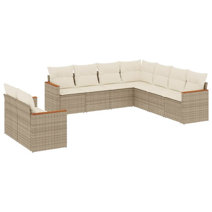 Soffgrupp för trädgården med dynor 9 delar beige konstrotting