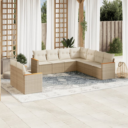 Soffgrupp för trädgården med dynor 9 delar beige konstrotting