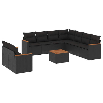 Loungegrupp 10 delar med svarta dynor konstrotting