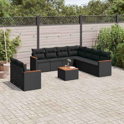 Loungegrupp 10 delar med svarta dynor konstrotting