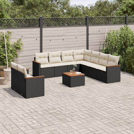 Loungegrupp 10 delar med svarta dynor konstrotting