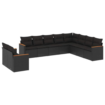 Loungegrupp 10 delar med svarta dynor konstrotting