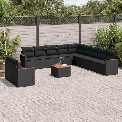 Loungegrupp med dynor 12 delar svart konstrotting