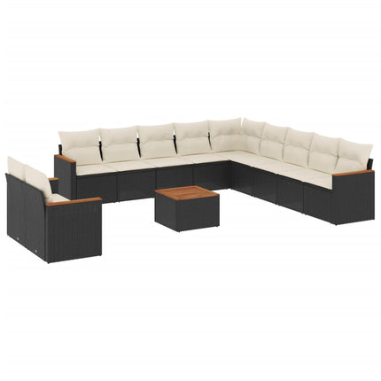 Loungegrupp med dynor 12 delar svart konstrotting