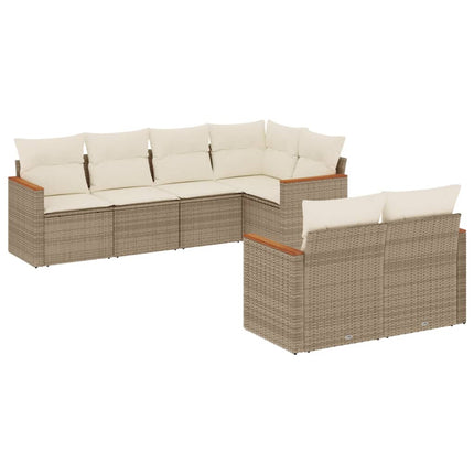 Matgrupp för trädgården med dynor 7 delar beige konstrotting