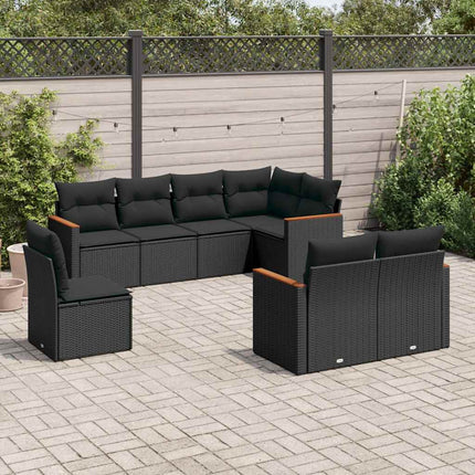 Loungegrupp för trädgården med dynor 8 delar svart konstrotting