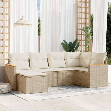 Soffgrupp för trädgården med dynor 6 delar beige konstrotting