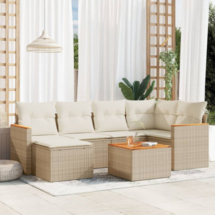 Matgrupp för trädgården med dynor 7 delar beige konstrotting
