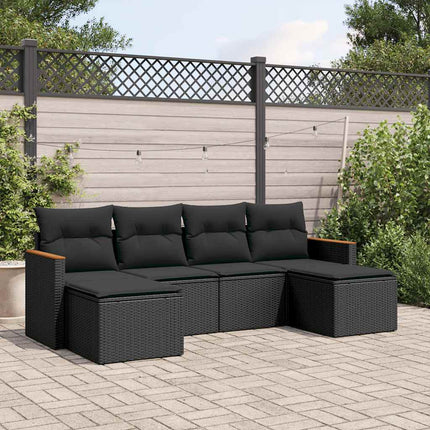Loungegrupp med dynor 6 delar svart konstrotting