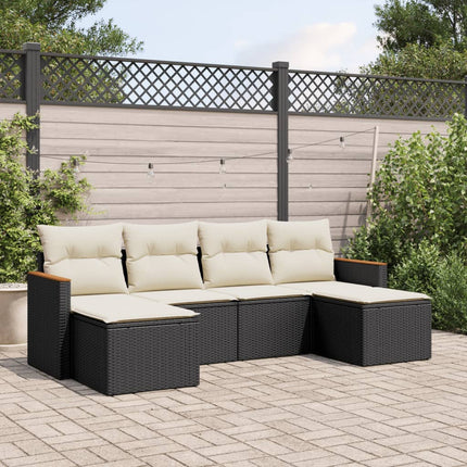 Loungegrupp med dynor 6 delar svart konstrotting