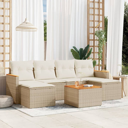 Matgrupp för trädgården med dynor 7 delar beige konstrotting