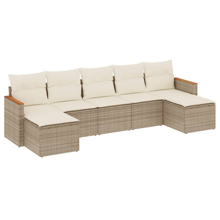 Matgrupp för trädgården med dynor 7 delar beige konstrotting