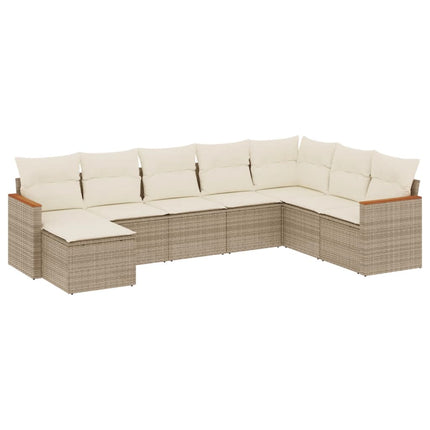 Matgrupp för trädgården med dynor 8 delar beige konstrotting