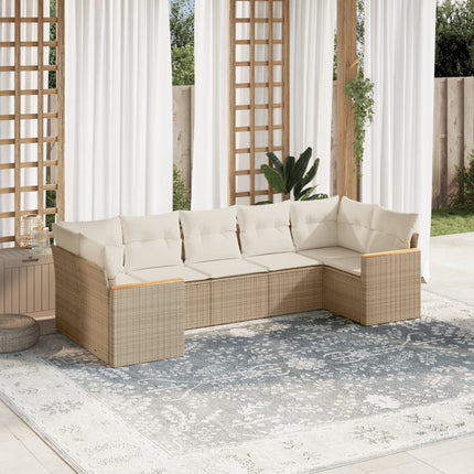 Matgrupp för trädgården med dynor 7 delar beige konstrotting