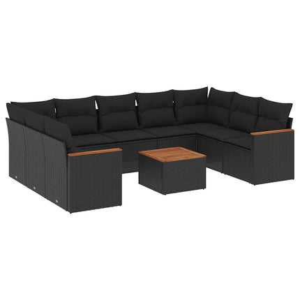 Loungegrupp 10 delar med svarta dynor konstrotting