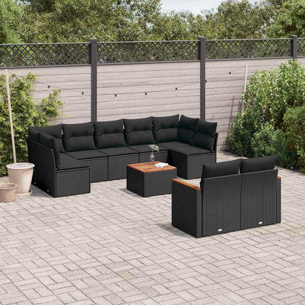 Loungegrupp 10 delar med svarta dynor konstrotting