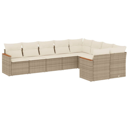 Soffgrupp för trädgården med dynor 9 delar beige konstrotting
