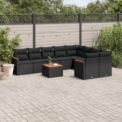 Loungegrupp 10 delar med svarta dynor konstrotting