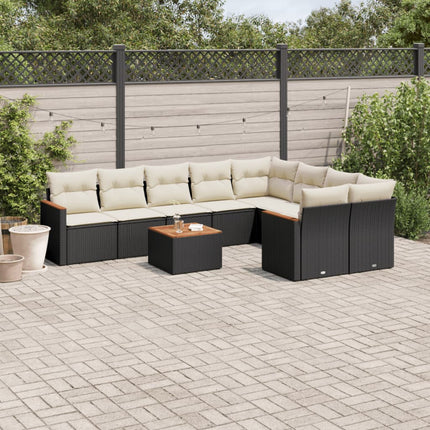 Loungegrupp 10 delar med svarta dynor konstrotting
