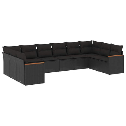 Loungegrupp 10 delar med svarta dynor konstrotting