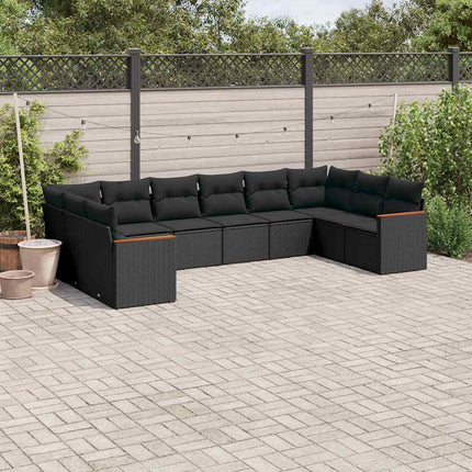 Loungegrupp 10 delar med svarta dynor konstrotting