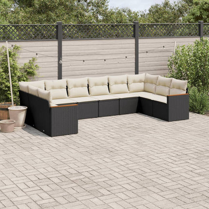 Loungegrupp 10 delar med svarta dynor konstrotting