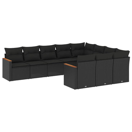 Loungegrupp 10 delar med svarta dynor konstrotting