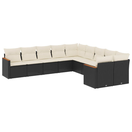 Loungegrupp 10 delar med svarta dynor konstrotting