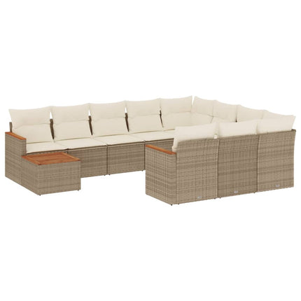 Loungegrupp för trädgården m. dynor 11 delar beige konstrotting