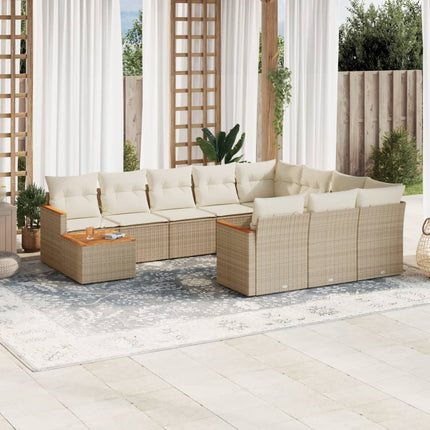 Loungegrupp för trädgården m. dynor 11 delar beige konstrotting