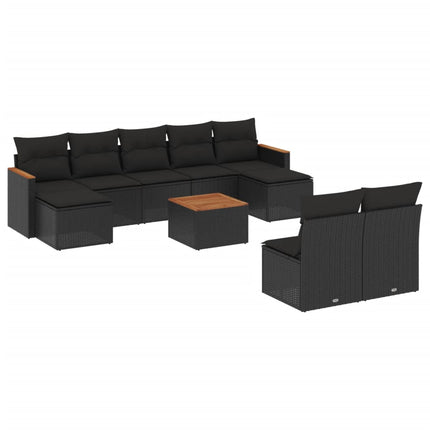 Loungegrupp 10 delar med svarta dynor konstrotting