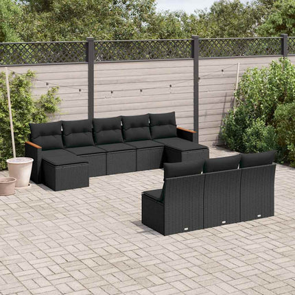 Loungegrupp 10 delar med svarta dynor konstrotting