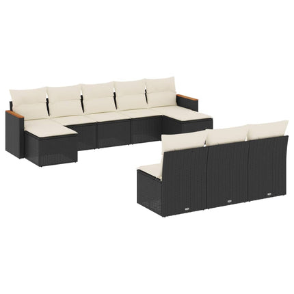 Loungegrupp 10 delar med svarta dynor konstrotting