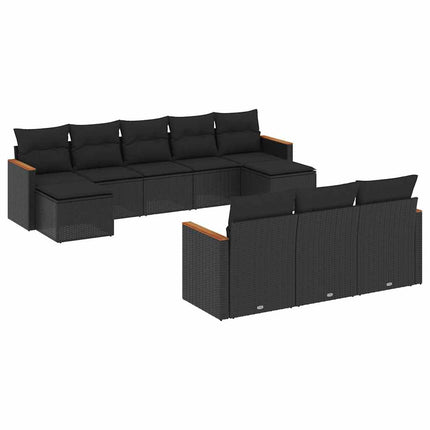 Loungegrupp 10 delar med svarta dynor konstrotting