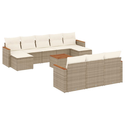 Loungegrupp för trädgården m. dynor 11 delar beige konstrotting