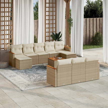 Loungegrupp för trädgården m. dynor 11 delar beige konstrotting