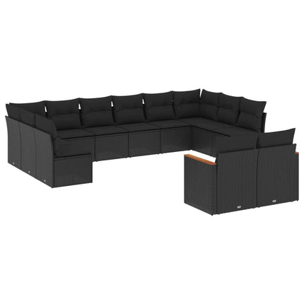 Loungegrupp med dynor 12 delar svart konstrotting