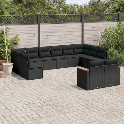 Loungegrupp med dynor 12 delar svart konstrotting